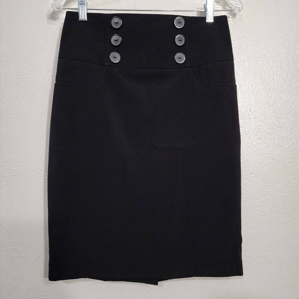 BCX Skirt Juniors Size 7 Button Accents Stretch‎ Pencil Skirt Black